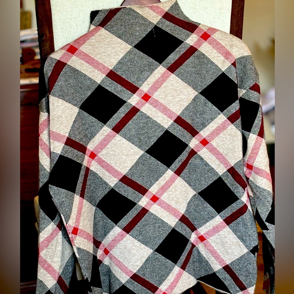 Red and black tartan plaid sweater WITH matching pouch